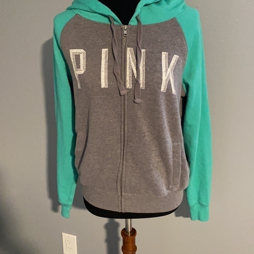 Teal & Grey Zip Up Hoodie size small - Picture 3 of 11